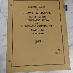 Brown & Sharpe Repair Parts List Manual Catalog #2 2G Auto Screw Machine 1949