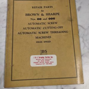 Brown & Sharpe Repair Parts List Manual Catalog #00G Oog Auto Screw Machine 1943