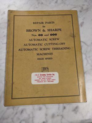 Brown & Sharpe Repair Parts List Manual Catalog #00G Oog Auto Screw Machine 1943