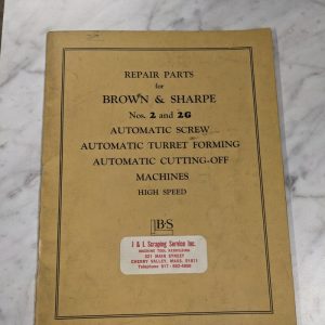Brown & Sharpe Repair Parts List Manual Catalog #2 2G Auto Screw Machine 1942