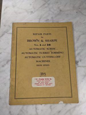Brown & Sharpe Repair Parts List Manual Catalog #2 2G Auto Screw Machine 1942