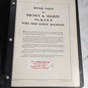 Brown & Sharpe Repair Parts List Manual Catalog #0 1 2 Wire Screw Machine 1956