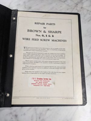 Brown & Sharpe Repair Parts List Manual Catalog #0 1 2 Wire Screw Machine 1956