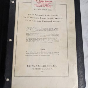 Brown & Sharpe Repair Parts List Manual Catalog #00 Auto Screw Turret 1947 Mach