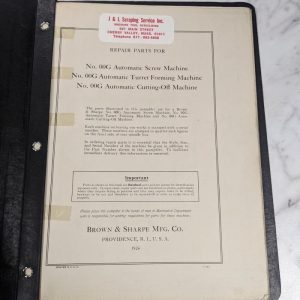 Brown & Sharpe Repair Parts List Manual Catalog #00G Auto Screw Turret 1942 Mach