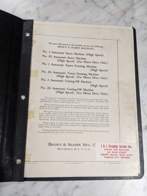 Brown & Sharpe Repair Parts List Manual Catalog #2G Auto Screw Turret Machine