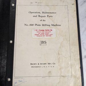 Brown & Sharpe Parts List Operator Manual #000 Plain Milling Machine 1951