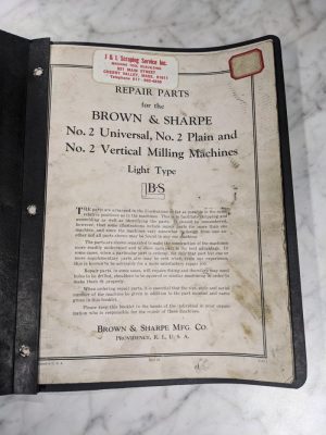 Brown & Sharpe Repair Parts List Manual Catalog #2 Universal/Plain Milling 1943