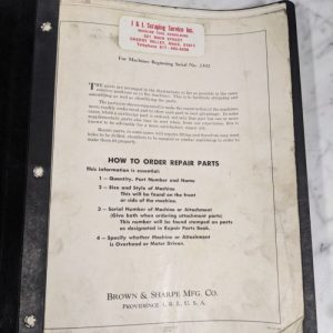 Brown & Sharpe Repair Part List Manual Catalog C-2 Vertical Milling Machine 1948