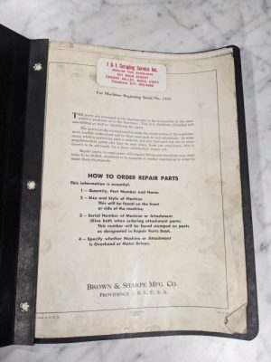 Brown & Sharpe Repair Part List Manual Catalog C-2 Vertical Milling Machine 1948