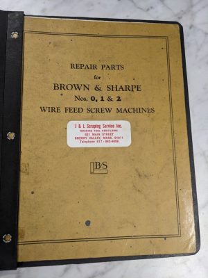 Brown & Sharpe Repair Part List Manual Catalog #0 1 2 Wire Screw Machine 1947