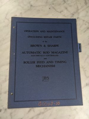 Brown & Sharpe Operator Manual Repair Parts List Catalog Rod Magazine Feed 1948