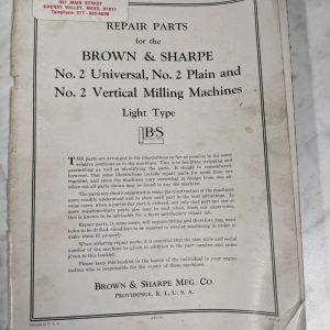 Brown & Sharpe Repair Part List Manual Catalog #2 Universal Plain Milling Azo-39