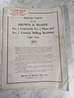 Brown & Sharpe Repair Part List Manual Catalog #2 Universal Plain Milling Azo-39