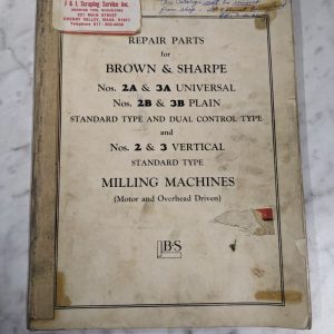Brown & Sharpe Repair Part List Manual Catalog #2A 3A 3B 2B Milling Machine 1953