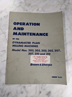 Brown & Sharpe Operation Maintenance Manual Dynamster Milling Machine 203-310