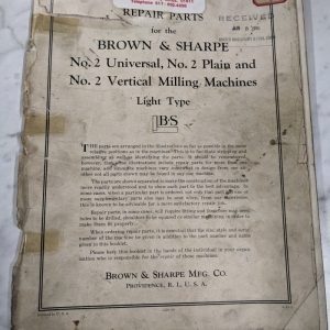 Brown & Sharpe Repair Parts List Manual Catalog #2 Milling Machines Light 1943