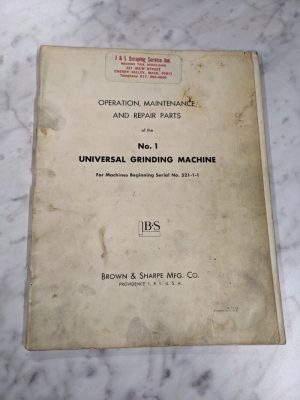 Brown & Sharpe Repair Parts List Operator Manual #1 Grinding Machine 1954 521