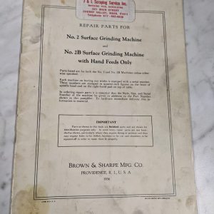 Brown & Sharpe Repair Part List Manual Catalog #2 2B Surface Grinding Machine