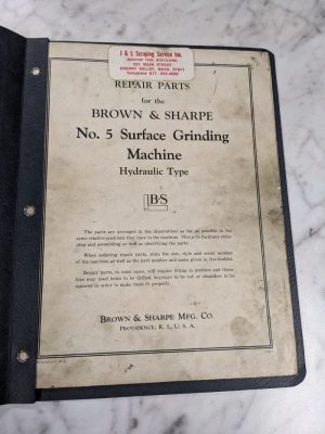 Brown & Sharpe Repair Part List Manual Catalog #5 Surface Grinding Machine 1943