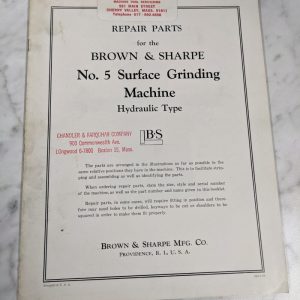 Brown & Sharpe Repair Part List Manual Catalog #5 Surface Grinding Machine 1959