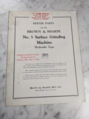 Brown & Sharpe Repair Part List Manual Catalog #5 Surface Grinding Machine 1959
