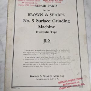 Brown & Sharpe Repair Part List Manual Catalog #5 Surface Grinder Machine 1959