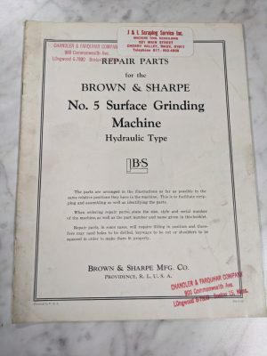 Brown & Sharpe Repair Part List Manual Catalog #5 Surface Grinder Machine 1959
