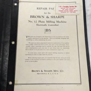 Brown & Sharpe Repair Part List Manual Catalog #12 Plain Milling Machine 1959