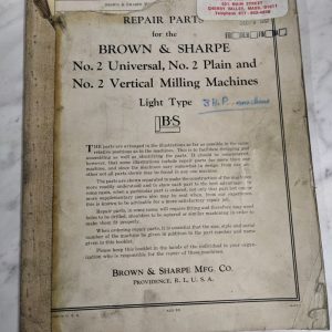 Brown & Sharpe Repair Part List Manual Catalog #2 Universal Plain Vertical Mill