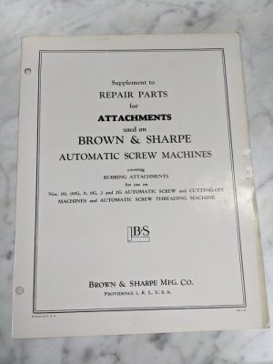 Brown & Sharpe Supplement Repair Parts List Manual Automatic Screw Machines 1949