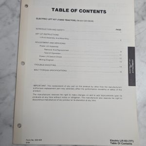 Ford Repair Service Manual Electric Lift Kit Attachment Gb 63646 1984 Yard Yt