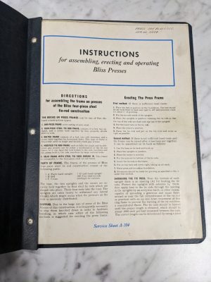 E W Bliss Operator Service Manual Parts List Presses A-104 E B A C D Types 1948