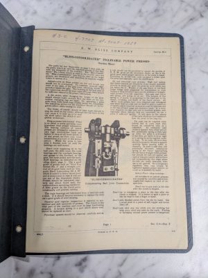 E W Bliss Operator Service Manual Parts List Inclinable Power & Pin Clutch 1929