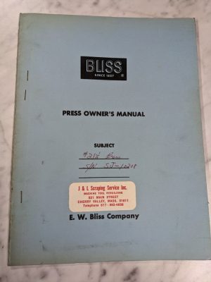 E W Bliss Operator Service Manual Parts List Incline Press A-110-1 A-127 Clutch