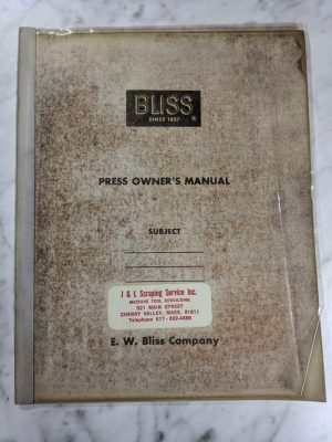 E W Bliss Operator Service Manual Parts List Inclinable Press A-110-1 Copy