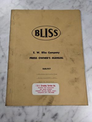 E W Bliss Operator Service Manual Part List Press A-105 A-118 A-102 Electric