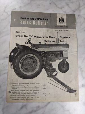 International Harvester Ih Sales Dealer Bulletin #20 1961 110 Mower Tractor