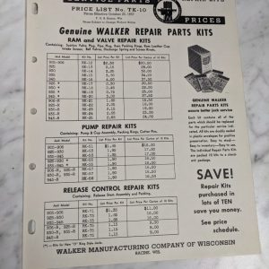Walker Manufacturing Service Parts Price List #Tk-10 900 Series Kits Ram 1959