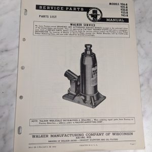 Walker Manufacturing Service Parts List Manual 906 925 930 935 940 -R 1958 Jack