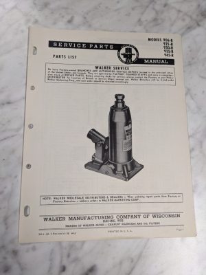 Walker Manufacturing Service Parts List Manual 906 925 930 935 940 -R 1958 Jack