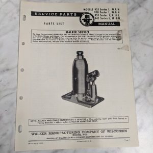 Walker Manufacturing Service Parts List Manual 925 930 935 940 L M J N 1958 Jack