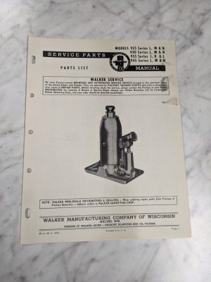 Walker Manufacturing Service Parts List Manual 925 930 935 940 L M J N 1958 Jack