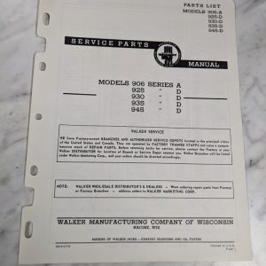 Walker Manufacturing Service Parts List Manual 906 925 930 945 A D 1957 Jack