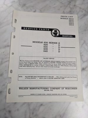 Walker Manufacturing Service Parts List Manual 906 925 930 945 A D 1957 Jack