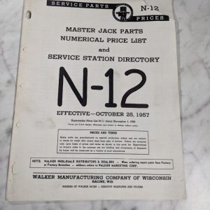 Walker Manufacturing Service Parts List Prices N-12 1957 Master Jack Index