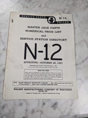 Walker Manufacturing Service Parts List Prices N-12 1957 Master Jack Index