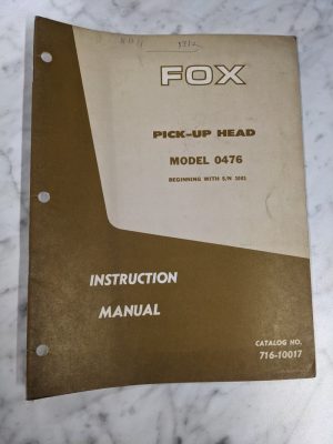 Fox Operator Service Manual Model 0476 Pick-Up Head 716-10017 Farm Equipment