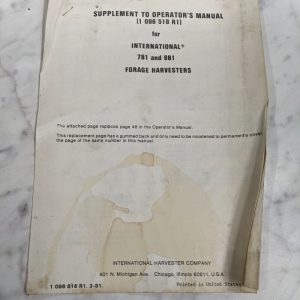 International Forage Harvester 718 881 Supplement To Operator Manual