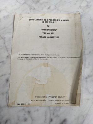 International Forage Harvester 718 881 Supplement To Operator Manual